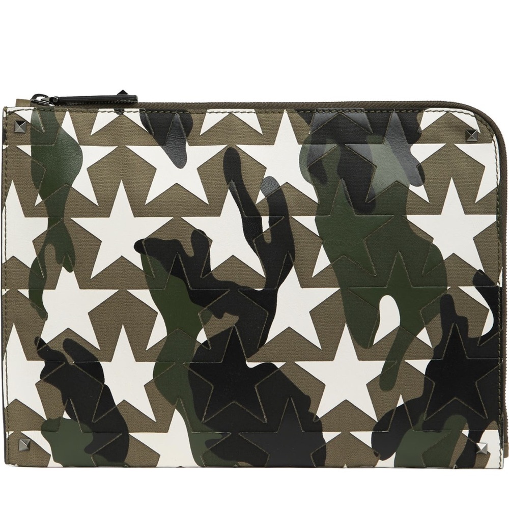 Valentino Star Camo Print Leather Document Case